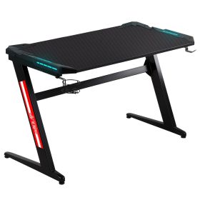 Z-Shaped Gaming Desk with Corner Cover Cup Holder Headphone Hook Black