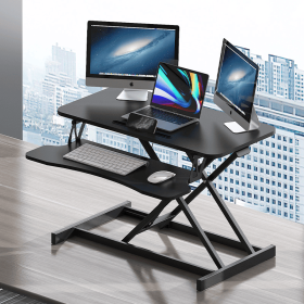 32 Inch Desk Converter, Height Adjustable Sit to Stand Riser, Dual Monitor and Laptop Workstation with Wide Keyboard Tray (BLACK) Xmas