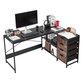 L-Shaped Computer Desk, 59-inch Reversible Corner Gaming Desk with Drawers & Storage Shelves