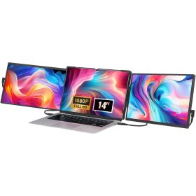 Portable Laptop Screen Extender, 14" FHD 1080P IPS Triple Extended Monitor for 13"-17" Laptop, Swivel Portable Monitor USB-C/USB-A/Mini HDMI Port