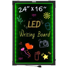 LED Message Writing Board, 24"x16" Illuminated Erasable Lighted Chalkboard, Neon Effect Menu Sign Board