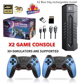 X2 Blue Game Console 4K Double Connection Battle Wireless (Option: X2 Blue 64g rechargeable model-USB)