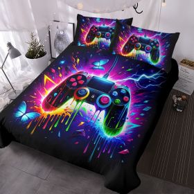 3PCS Gamer Gaming Bedding Sets 3D Gamepad Duvet Cover Sets for Boys Games Colorful Game Controller Modern Room Decor Home Quilt Cover Set (size: King)