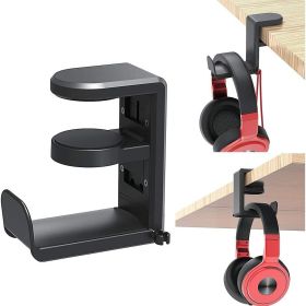 PC Gaming Headphone Stand Headset Hook Holder; Hanger Mount With Adjustable Rotating Arm Clamp; Desk Mount Universal Bag Bracket (Color: Black)