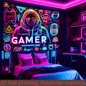 2D Flat, 2D Flat Fluorescent Tapestry, Neon Game Theme Print, Room Decor Wall Hanging for Bedroom, Living Room (size: 90*60in)