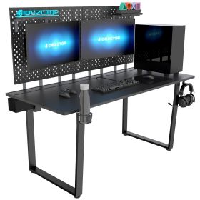 DEZCTOP Bifrost 160 63W x 28D Gaming PC Computer Desk with Shelves;  Large Workstation for Gamers or Home Office with Pegboard;  Built-in Cable M (Color: Black)