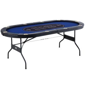 10 Player Foldable Poker Table, Blackjack Texas Holdem Poker Table with Padded Rails and Stainless Steel Cup Holders (Item Size: 84 inch)
